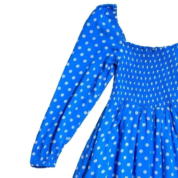 Anthropologie Dolan Blue & White Long Sleeve Polka Dot Midi Dress US XSP - Picture 3 of 12